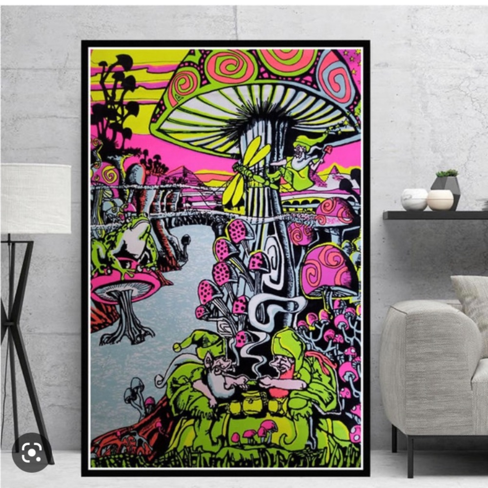 Vintage Original 1996 Funky Black Light Poster Mushroom Magic #901 23"X35"